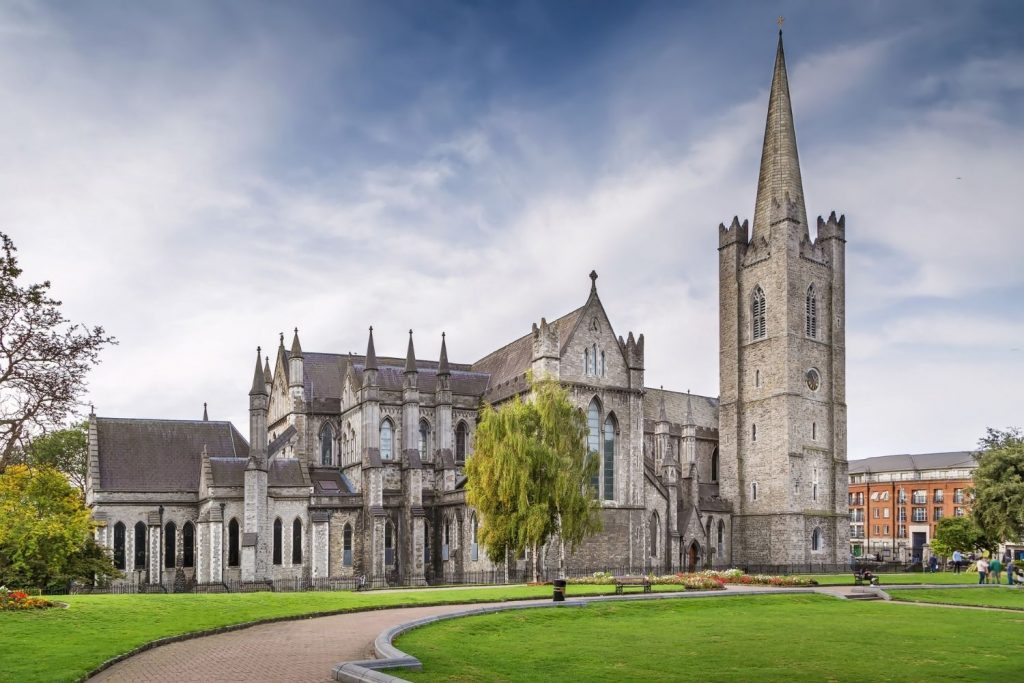 st. patrick’s cathedral ireland on a cloudy day