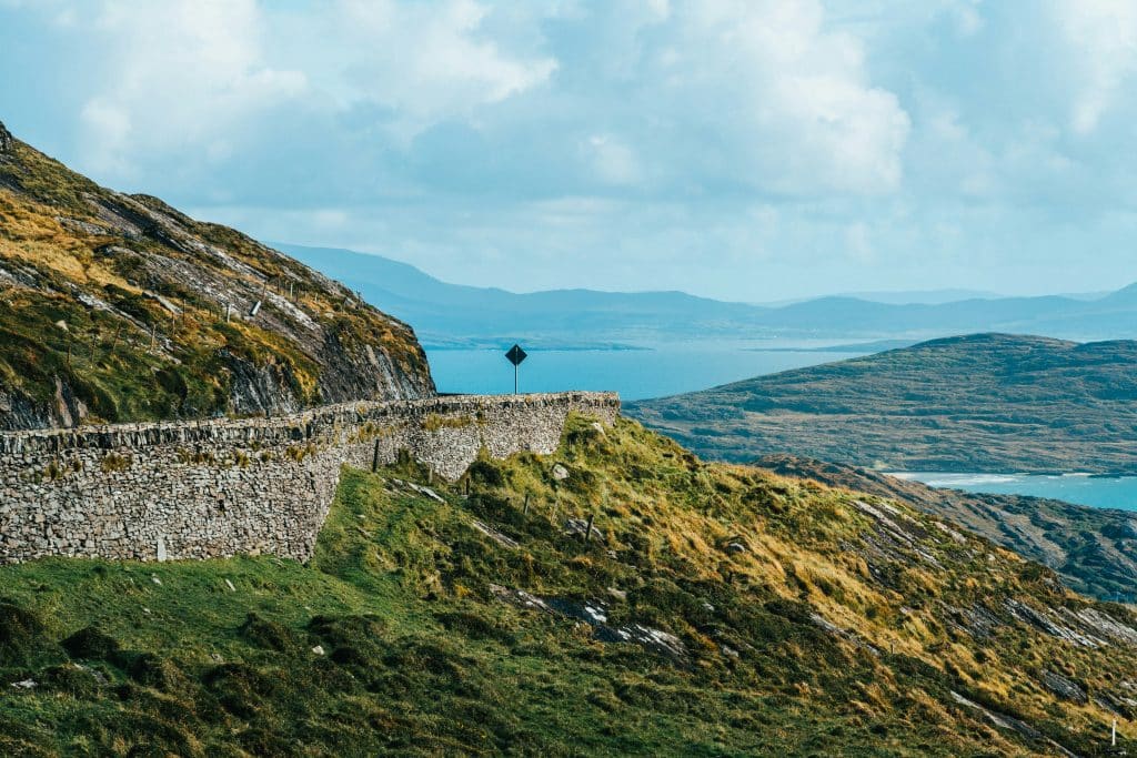 Vibrant green lanscape and Road in Ring of Kerry, County Kerry, Ireland