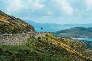 Vibrant green lanscape and Road in Ring of Kerry, County Kerry, Ireland