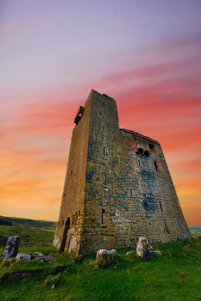 Castle in front of Sunset in County Galway, Ireland