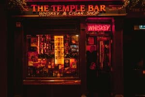 Assorted Liquor Bottles in front of pub in Dublin, County Dublin, Ireland