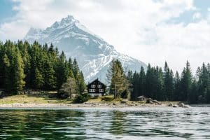 House on a lake in Arnisee, Gurtnellen, Switzerland
