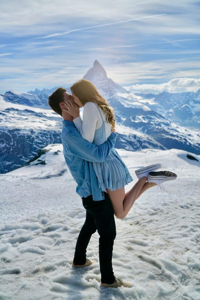 Couple embracing at Matterhorn, Zermatt, Switzerland