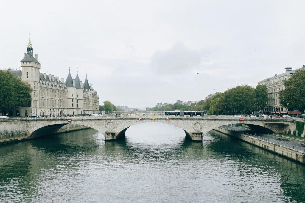 White Concrete Bridge over River in Paris, IDF, France