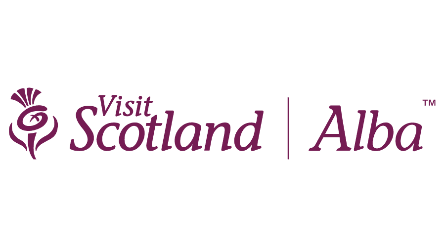 The image shows the Visit Scotland logo with a stylized thistle icon, "Visit Scotland" on the left, and "Alba" on the right, all in purple text—perfect inspiration for Juniper Tours exploring Scotland’s beauty.